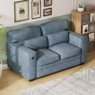 Pull Out Sofa Bed, Sleeper Sofa with 2 USB Charging Ports, Comfortable Loveseat Sleeper with Removable Covers by Latitude Run