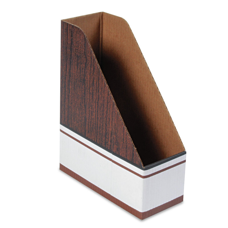 White and Wood Grain Corrugated Paper Magazine File