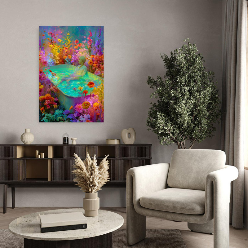 «Enchanted Floral Bath Colorful Ethereal Peaceful Flower», art mural, H 36 po x l 24 po