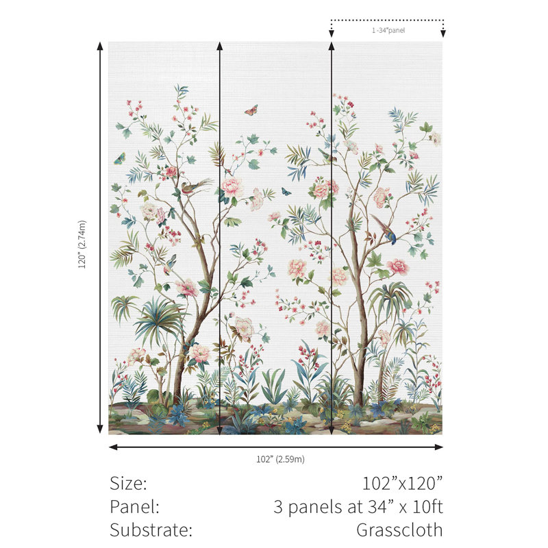 Grass Cloth Floral Wall Mural