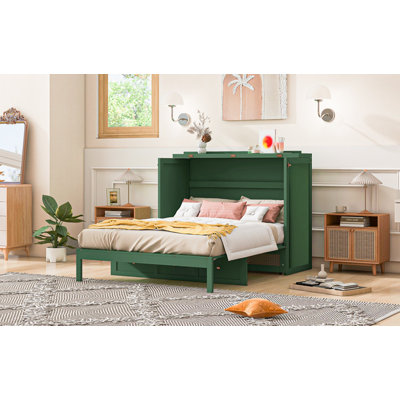 Lit escamotable double avec grands tiroirs, vert