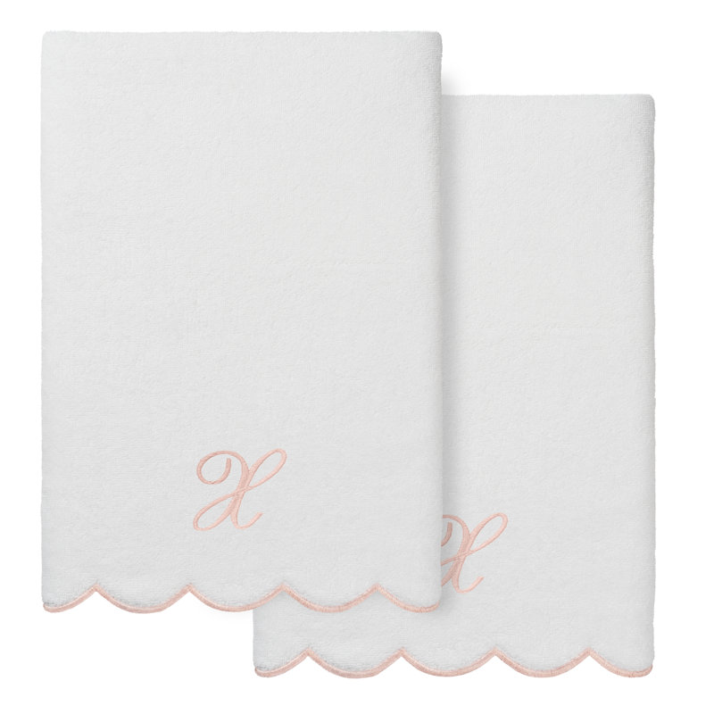  Ensemble de serviettes de bain personnalisables 100% coton turque ADORNIA 2PC, Blanc / Rose, Serviette de bain - paquet de 2