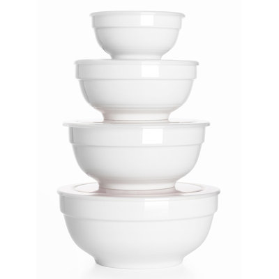 4.5/6/7/8-Inch White Serving Bowls With Lids Set Of 4