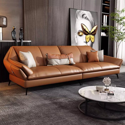 Orange Genuine Leather Modular Sofa cushion couch