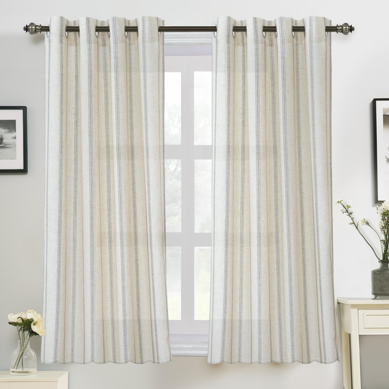 Jeanenia  Farmhouse Vertical Striped Linen Blend Textured Light Filtering Semi Sheer Curtains for Living Room Bedroom, Gray