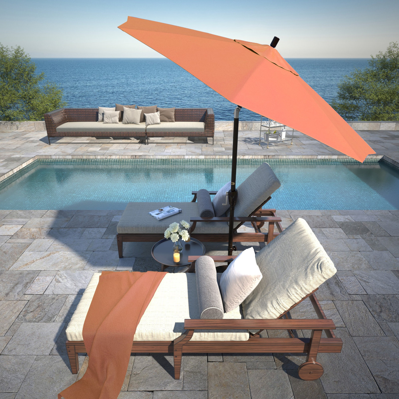 Lexia 7.5' Sunbrella® Umbrella, Bronze, Canvas Melon Sunbrella® Canvas