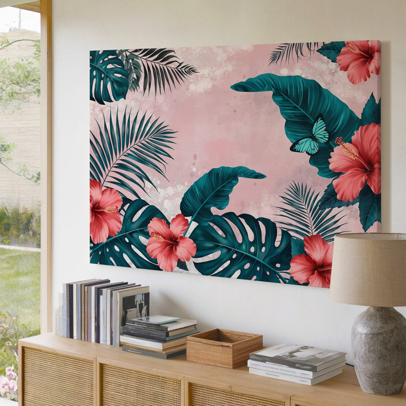 Toile une scène tropicale éclatante avec des fleurs d'hibiscus luxuriantes dans un art mural, H 20 po x l 20 po