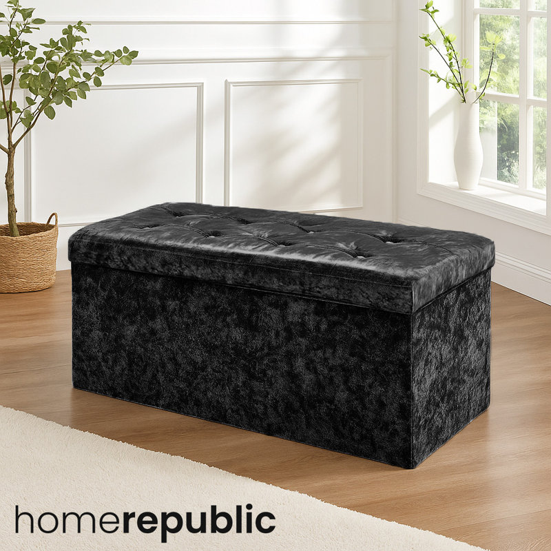 38 CRUSHED VELVET STORAGE BOX, 38cm H x 76cm W x 7cm D, Black