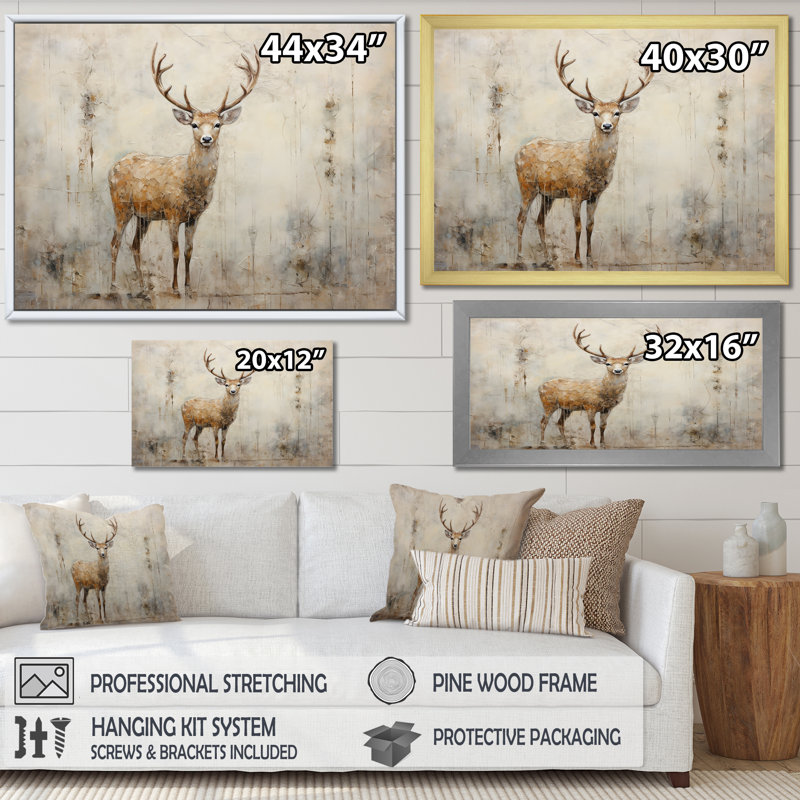 Minimalisme, portrait de cerf beige - art encadré de cerf, Cadre noir, H 16 po x l 32 po x P 1 po