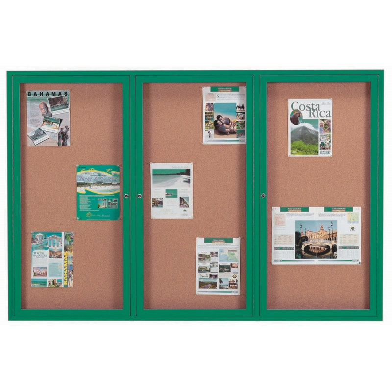 Panneau d'affichage mural fermé avec éclairage DEL, Vert, Trois, 48 po x 72 po