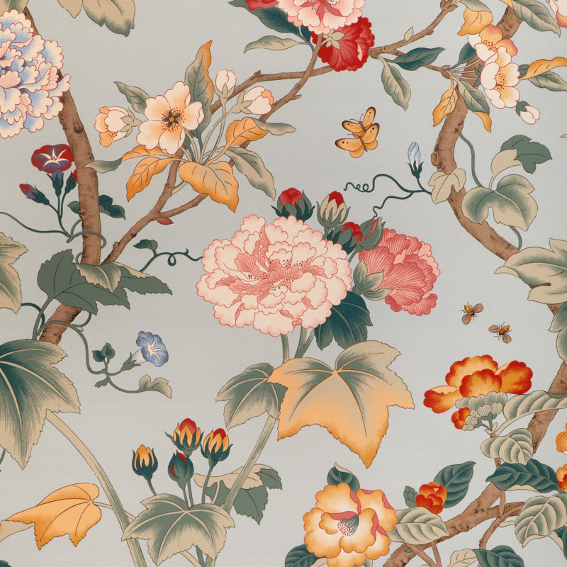 Gardenia Print, Green/Blue/Pink