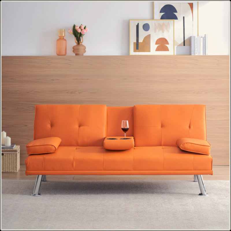 67" Leather Office Sofa Bed, Double Fold, With Coffee Table, Multifunctional