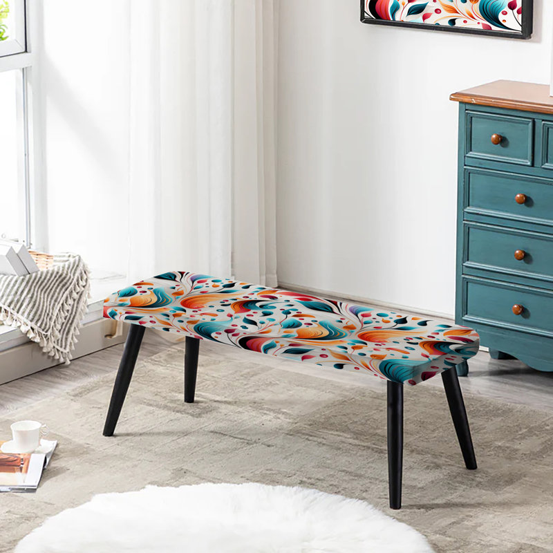 Motif de cachemire plume minimaliste - Banc rembourré noir Paisley