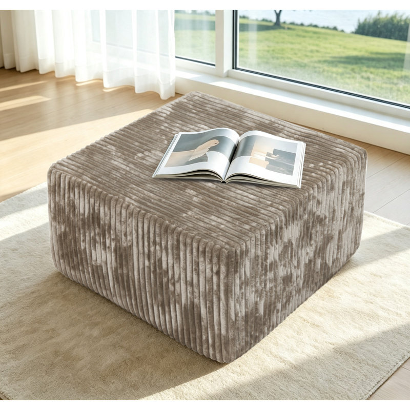 Pouf cube modulaire en velours côtelé à rayures carrées, 79,4 x 79,4 x 41,9 cm, revêtement en mousse, brun, 1 pièce, Brown