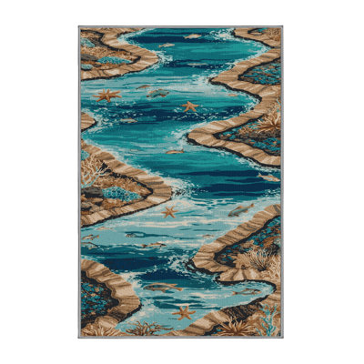 Washable Tide Pools Hawaiian Area Rug