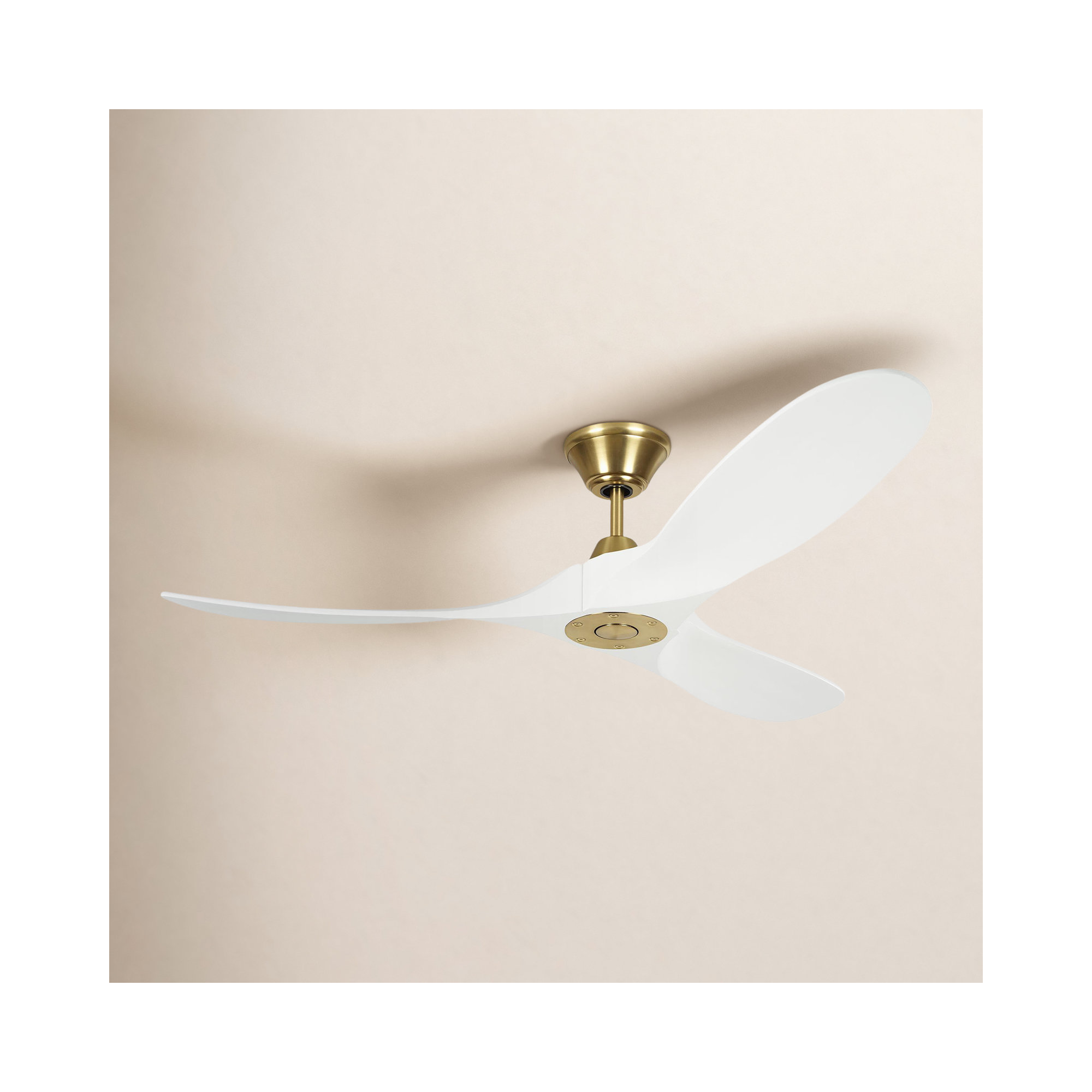 Obsidian 3 Blade Ceiling Fan, 60 inches, Burnished Brass with White Blades