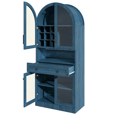 75" Tall Arched Storage Display Cabinet With Wine Racks