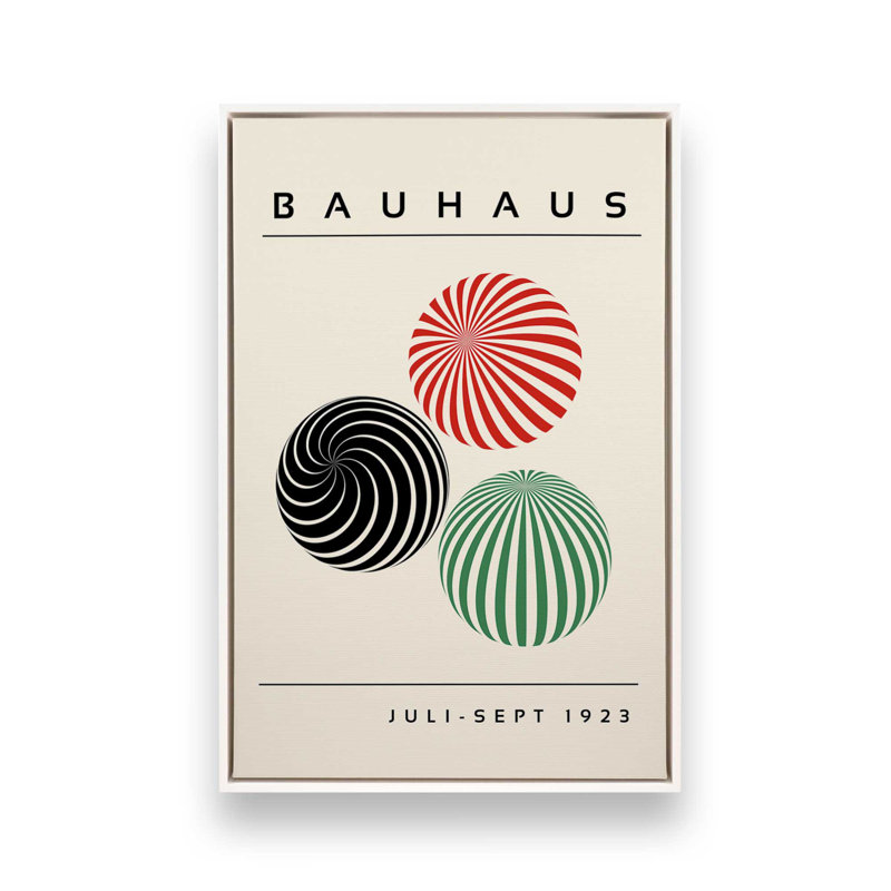 Reproduction de sphères géométriques sur toile Bauhaus, Cadre flottant blanc, H 36,75 po x l 24,75 po