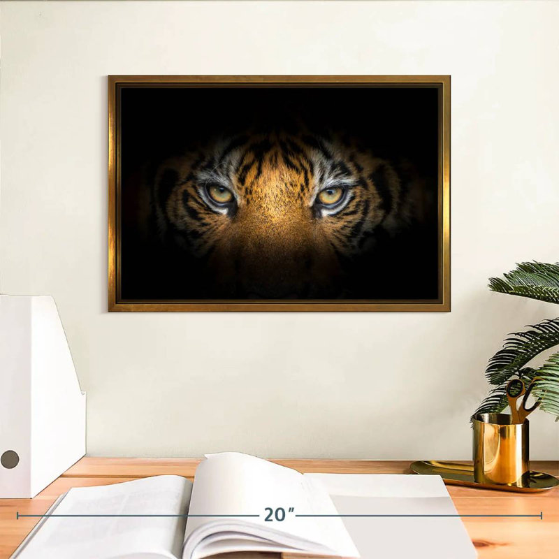 Tigre féroce, Cadre flottant doré, 13 po x 9 po