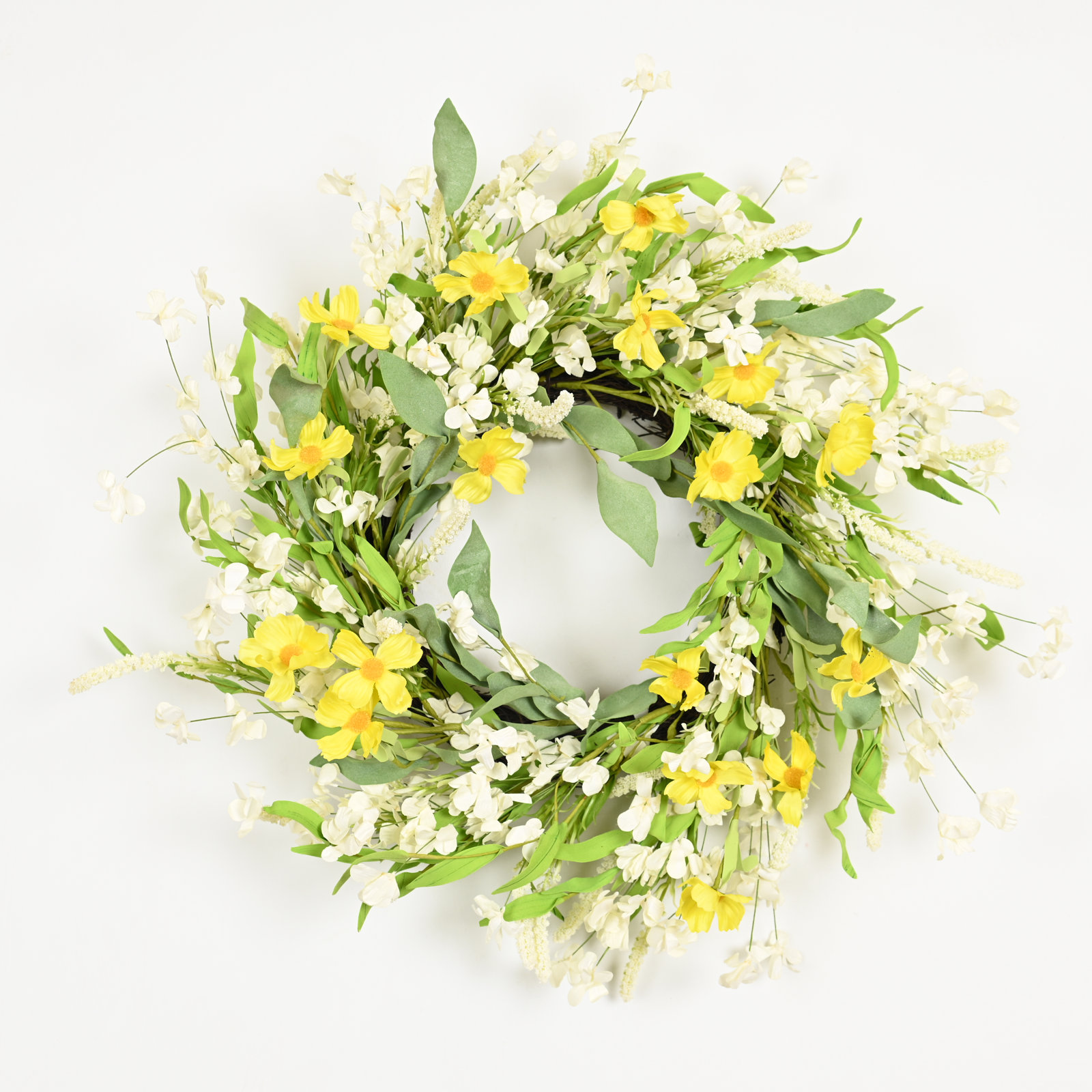 24" Handcrafted Grapevine No Holiday Wreath, Green/Yellow