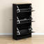 Armoire à chaussures noire, 3 tiroirs rabattables, tablettes réglables pour 18 paires, contenant étroit pour objets utilitaires d'entrée, solution