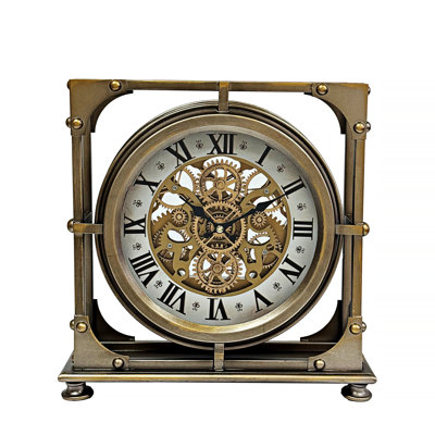 Distressed Bronze Skeleton Table Clock