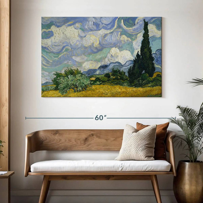 Alvord Wheat Field With Cypresses Painting, 32" H x 48" W
