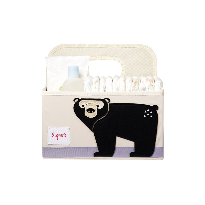 3 Sprouts - Baby Diaper Caddy - Organizer Basket For Nursery - Bear
