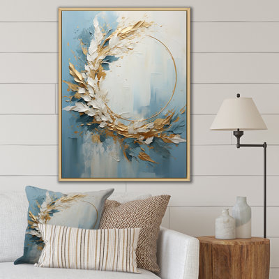 Couronne de fleurs bleue et dorée I sur toile