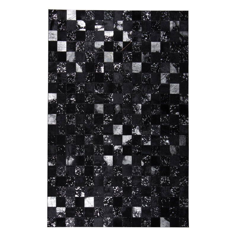 Tapis géométrique argenté / noir touffeté à la main Geometric