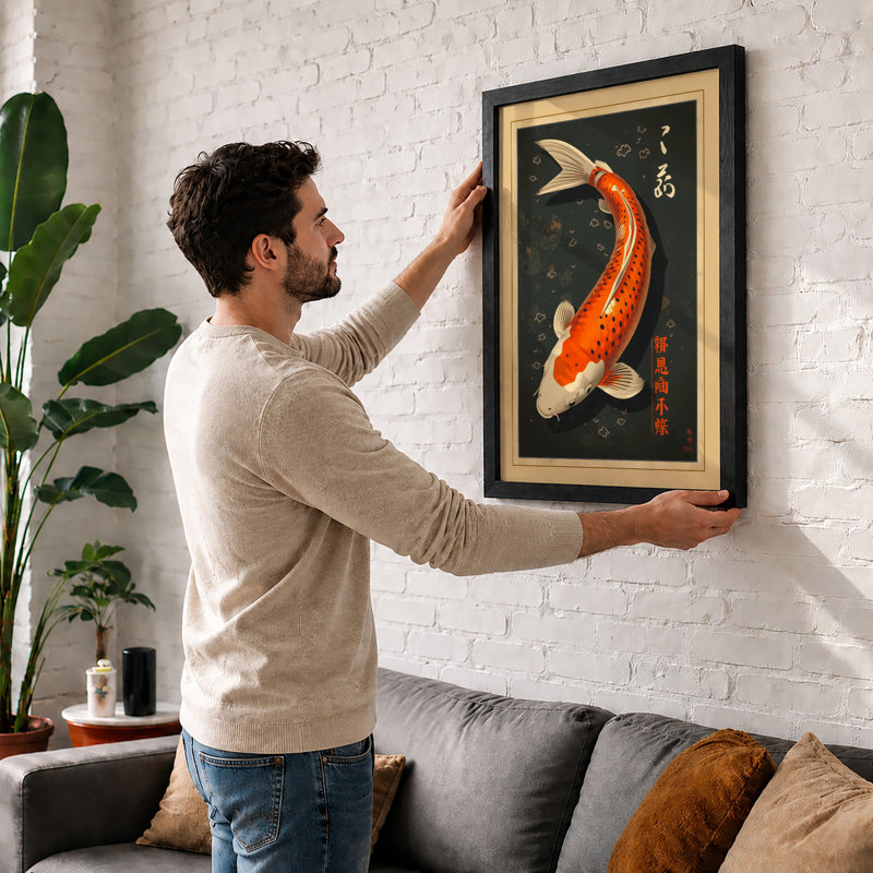 Koi Under Stars Japandi - Framed Print, Walnut, A1 - 84.1 x 59.4 cm