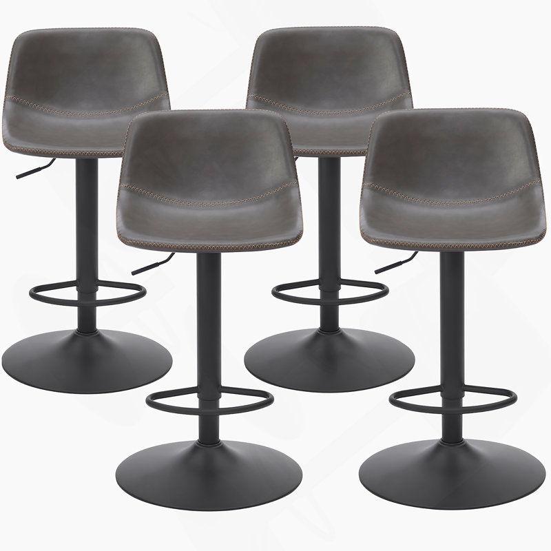 Ensemble de 2 tabourets de bar réglables de style Mid-Century pivotant avec dossier et cuir synthétique pour îlot de cuisine