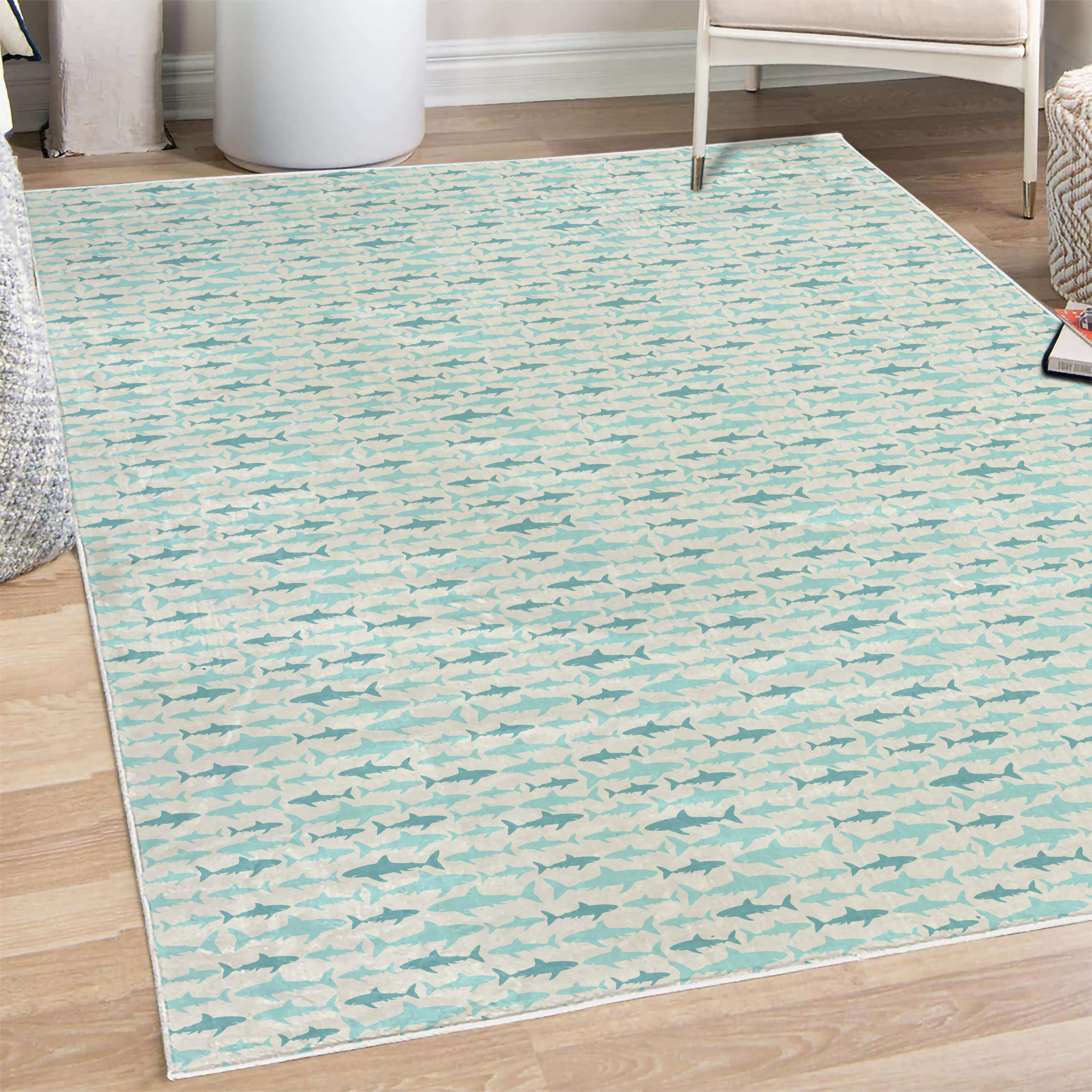 East Urban Home Sea Animals Area Rug with Non-Slip Backing, Monochrome ...