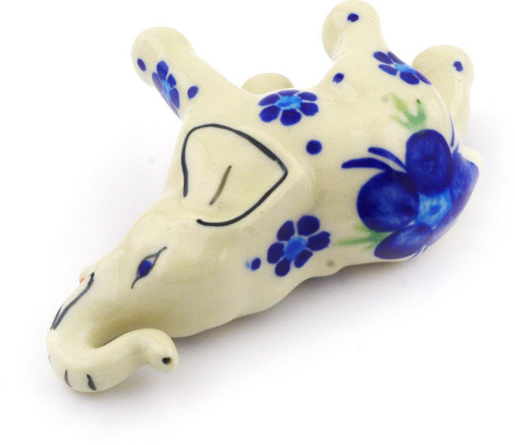 Figurine éléphant bleu-belle fleur en céramique