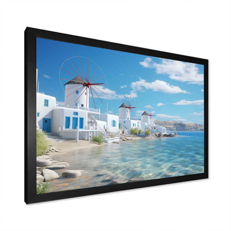 «Grèce Serenity In Mykonos - Grèce», reproduction sur toile encadrée, H 30 po x l 40 po x P 1,5 po, Cadre simple noir