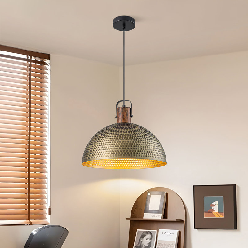 Luminaire suspendu dôme martelé à 1 lumière à intensité variable 15,75 po Kensaku, Doré