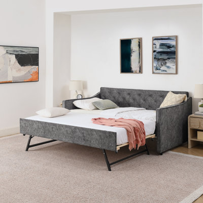 Myron Mid-Century Modern Daybed With Trundle And USB Port