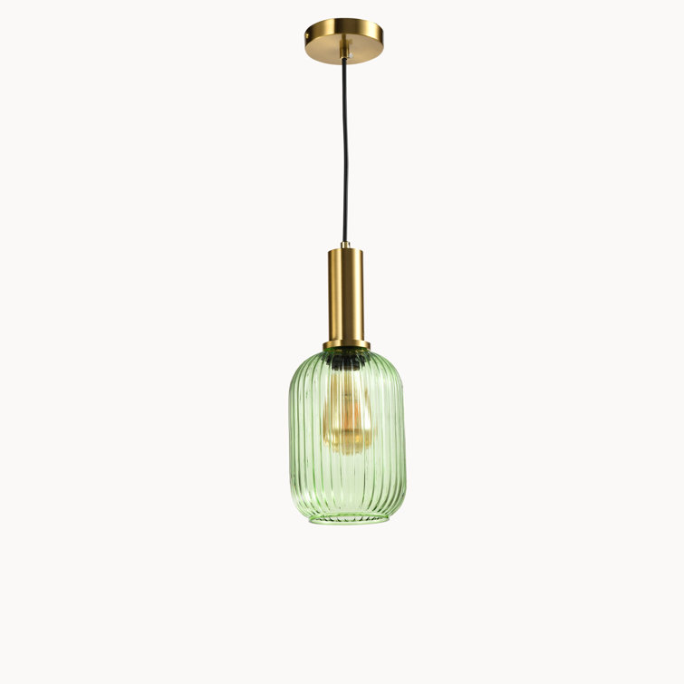 Rectangular Lantern Pendant Light-Modern Gold Copper Chandelier Pendant Light – Ribbed Glass Jar Shade, LED Ceiling Light Fixture with E27 Socket