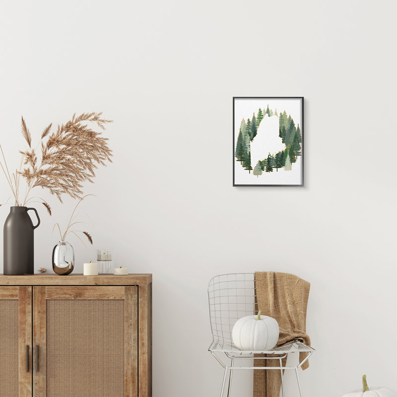 Maine State Outline, Giclée encadrée noir minuit, H 14 po x l 11 po