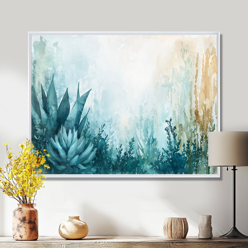 «Cactus Forest Minimal Composition - Floral Cactus», reproduction d'art murale, H 24 po x l 32 po, Blanc