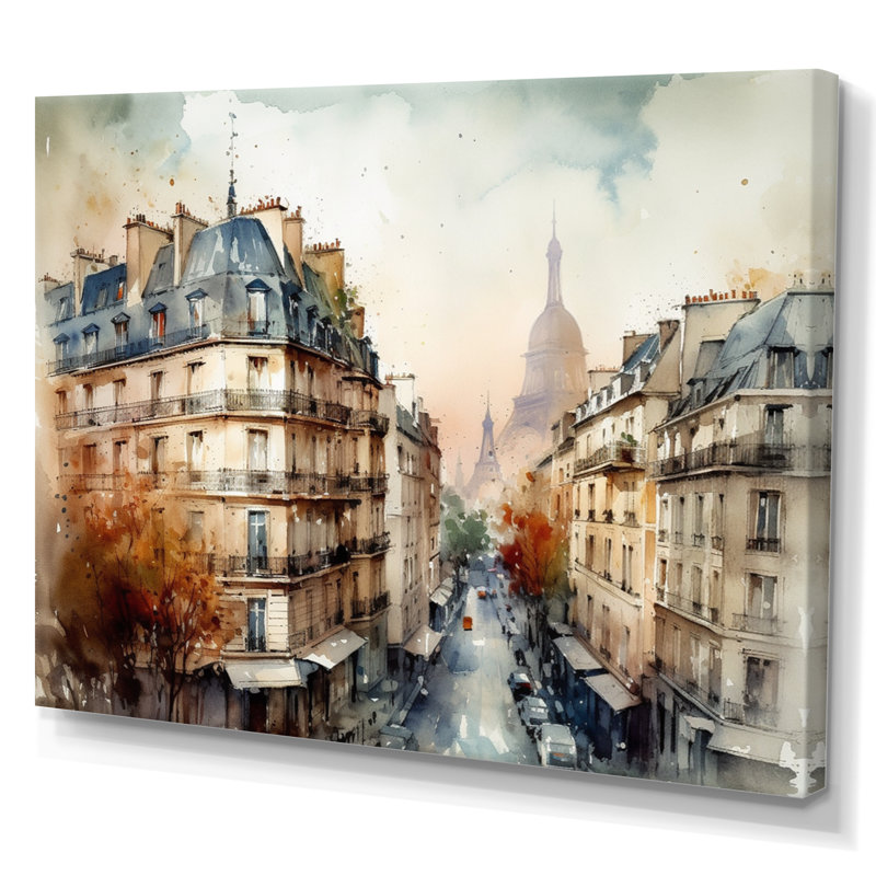 Aquarelle de Paris, France I sur impression sur toile, H 12 po x l 20 po x P 1 po, Toile tendue