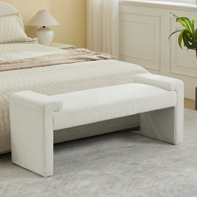 43.3" W Upholstered Bedroom Bench, White Sherpa, 19.6" H x 43.3" W x 17.3" D