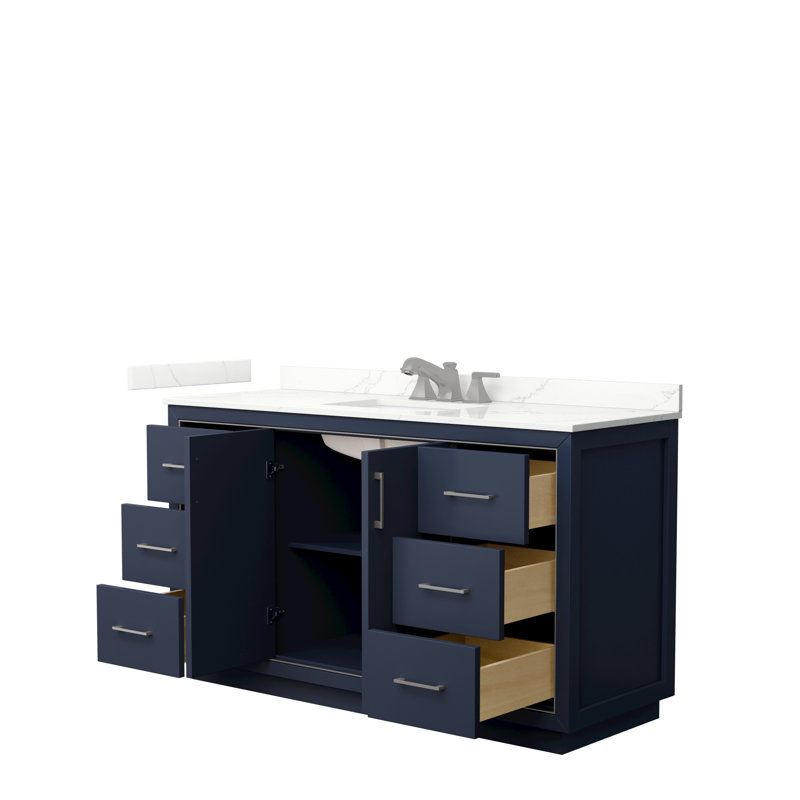 60'' W Single Vanity, Giotto Quartz, Dark Blue, Brushed Nickel