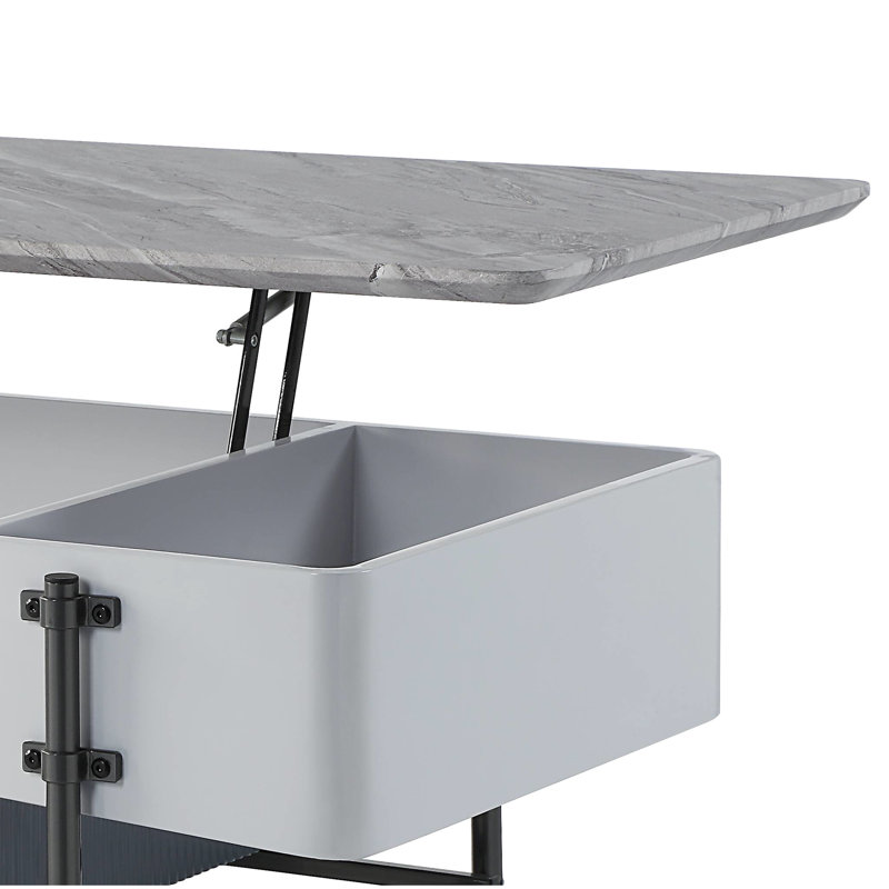 Table basse grise et blanche ultrabrillante avec espace de rangement mobile