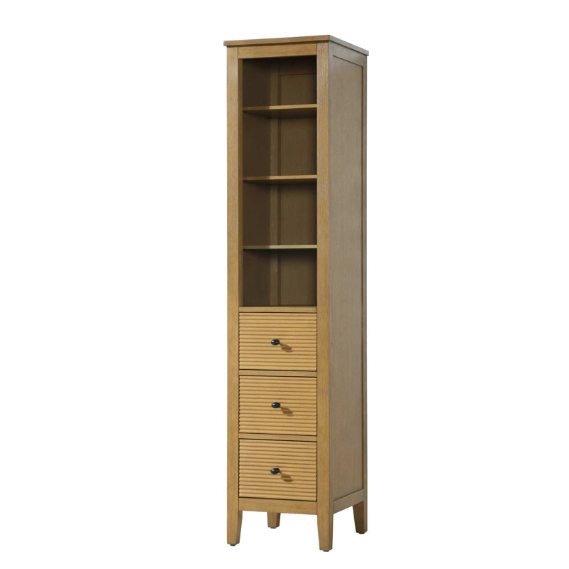 20 Inch Open Shelving Bath Storage Cabinet in Chocolate Oak, 72" H x 16" W x 18" D, Honey Teak