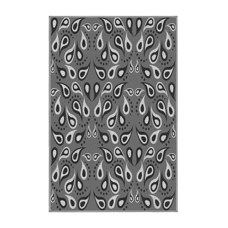 Tapis gris foncé/noir/blanc tissé à la machine, Rectangle 7 pi x 10 pi