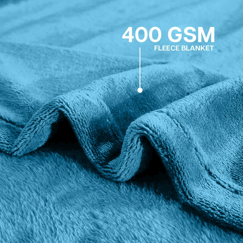 Reversible Mink Faux Fur Plush Fleece Throw/ Blanket, 130cm x 150cm, Light Blue