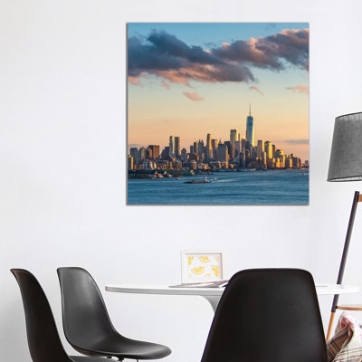 Lower Manhattan Skyline with One World Trade Center at Sunset 1 Piece Wrapped Canvas Wall Art
