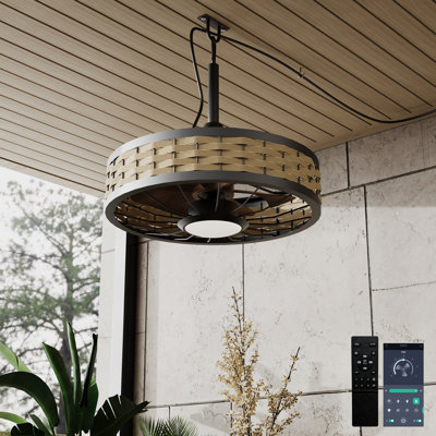 20" Boho Plug-In Outdoor Caged Ceiling Fan With Led Light And Remote