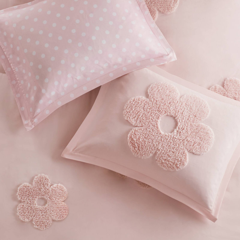 3-Piece Full/Queen Floral Reversible Tufted Chenille Duvet Cover Set,Pink